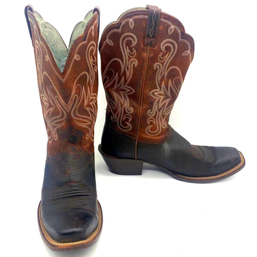 Ariat Legend Western Boot Women 10B Brown Leather Cowboy Square Toe Embroidered